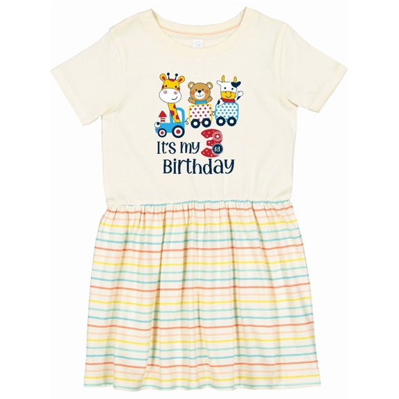 Inktastic Giraffe Bear and Cow Train 3rd Birthday Girls Toddler Dress