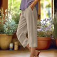 thumbnail image 2 of LAJPXKHY Capri Pants for Women Cotton Linen Summer Lightweight Thin Casual Elastic Drawstring Waist Straight Leg Capris with Pockets, 2 of 5