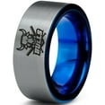 thumbnail image 1 of Tungsten Bulls Band Ring 8mm Men Women Comfort Fit Blue Flat Cut Brushed Gray Polished, 1 of 4