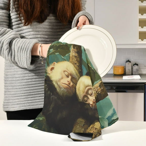 BZSMCE Kitchen Towels Creative Ffyy3_a_painting_of_two_white-faced_capuchin_monkeys_sleeping_o_477bc848-3f33-42aa-9ee8-c31c48f14c14 Pattern Durable Kitchen Towel
