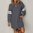 thumbnail image 3 of Women's Fashion Striped Sports Hoodie Dress Long Sleeve Round Neck with Pocket for Winter Casual Wear and Outdoor Activities,Dark Gray,L, 3 of 6
