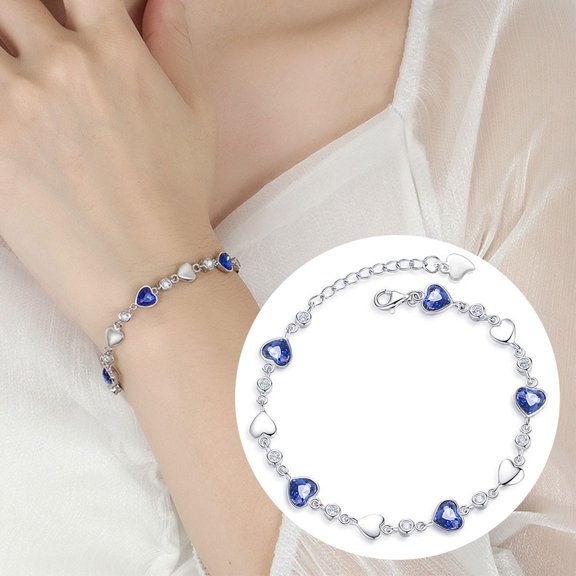 FENGGHAO Heart Bracelet with Brilliant Blue Stone Symbolizing Love and Happiness, Romantic Jewelry Gift for Women Anniversary Valentine’s Day Celebration