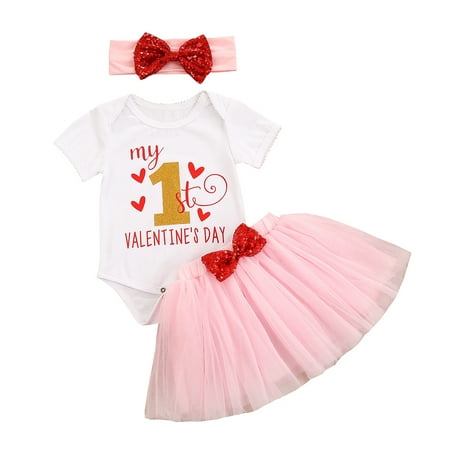 

Kiapeise 3Pcs Toddler Girl My 1st Valentine s Day Romper Tutu Skirt Headband