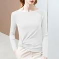 thumbnail image 3 of Lenpel Women's Thermal Shirts Cotton Long Sleeve Boat Neck Side Twist Slim T-Shirts Base Layer Tops Casual Tee Blouses(White,Medium), 3 of 3