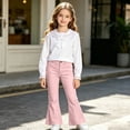 thumbnail image 2 of CAIVO Girls Casual Solid Color Flare Leg Pants For Kids Easy Comfort Everyday Wear Relaxed Fit Cozy Trousers, 2 of 7