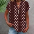 thumbnail image 2 of Summer Tops for Women 2025 Trendy Beach Vacation Clothes Ladies Plus Size Henley V Neck Shirts Polka Dot Short Sleeve Tunic Tees Loose Comfy Button Down Blouses Classy Basic Cotton Linen Outfits, 2 of 5