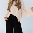 thumbnail image 4 of EchfiProm Ribbed Tops for Women Beige Pullover Y2k Loose Long Sleeve Crew Neck Bell Sleeve Womens Sweater, 4 of 5