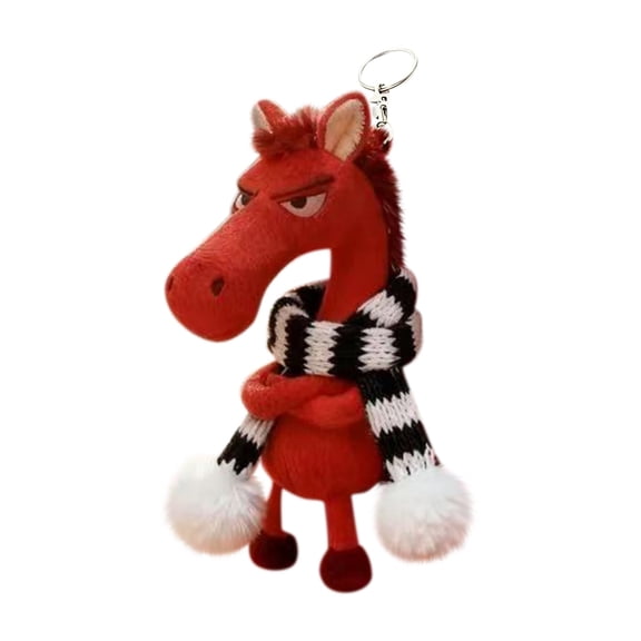 Red Lucky Horse Mascot 2026 Plush Horse Keychain 7.87in with Knit Scarf Year of the Horse Good Luck Pendant Collectible Bag Charm Backpack Purse Accessory Adult Gift funny keychains backpack charms