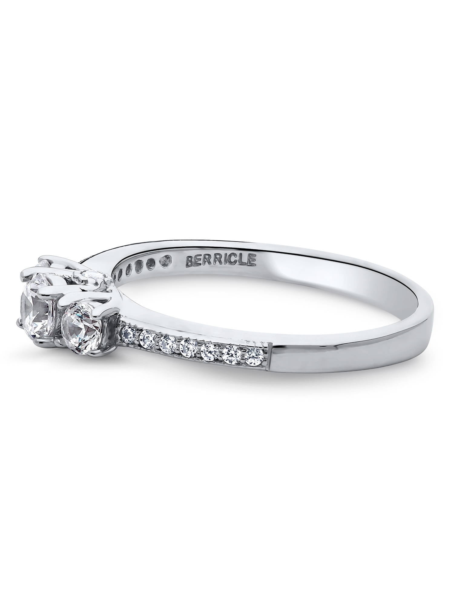BERRICLE Sterling Silver 3-Stone Wedding Engagement Rings 0.25 Carat Round Cut Cubic Zirconia CZ Promise Ring for Women, Rhodium Plated Size 6.5