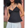 thumbnail image 4 of Women Y2K Lace Spaghetti‑Strap Crop Camisole Top, V‑Neck Babydoll Peplum Going‑Out Tank Top For Summer Beach Vacation, 4 of 10