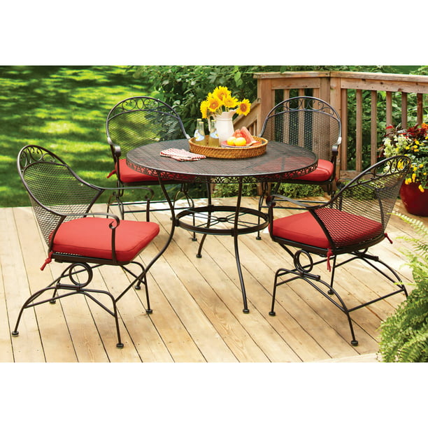 Better Homes And Gardens Wrought Iron Patio Dining Set Clayton Court Cushioned 5 Piece Red Com - How To Clean Cast Iron Lawn Furniture