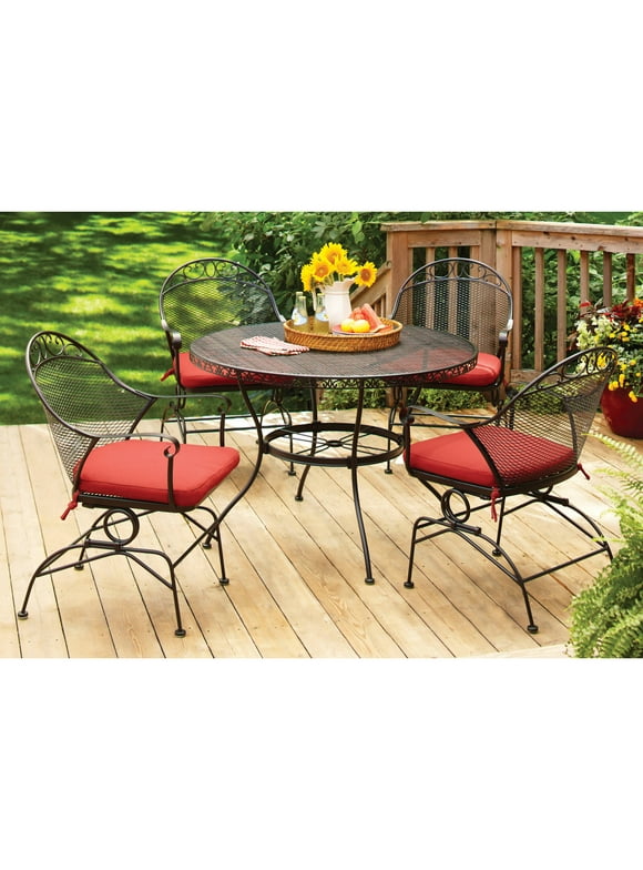 Better Homes and Gardens Wrought Iron Patio Dining Set, Clayton Court Cushioned 5 Piece, Red