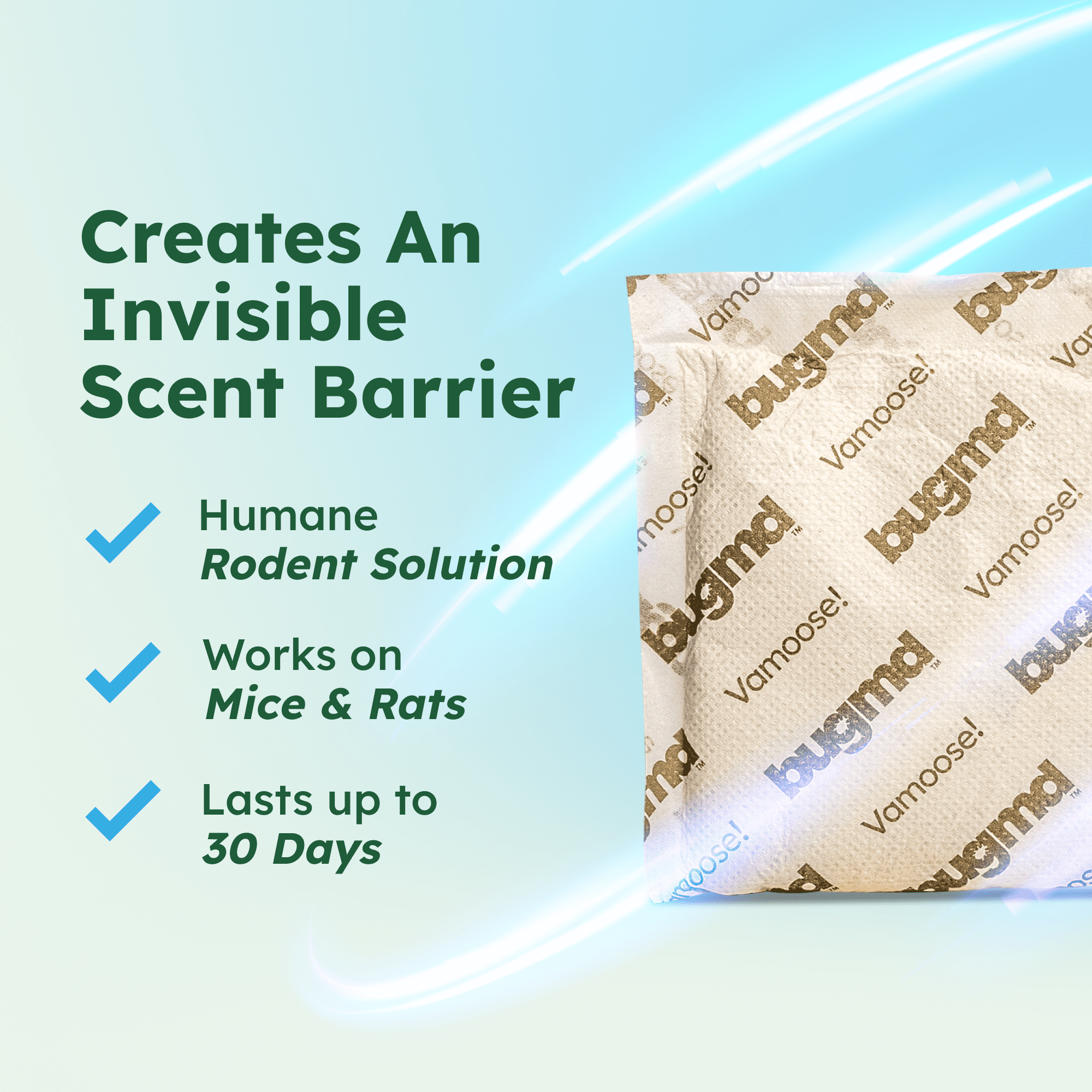 BugMD Vamoose Mouse & Rat Repellent Pouches for Home & Car Engines, Cornmint Oil,4 Pouches