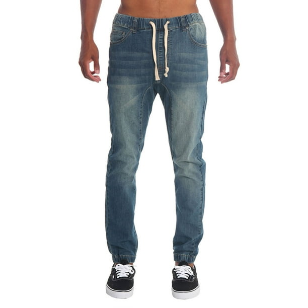drop crotch denim joggers