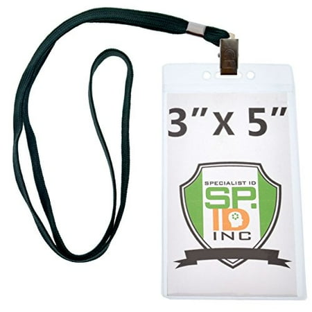 Vinyl Credential Badge Holder 10 Pack - Large 3x5 Inch Large Clear Vertical Badge and Credential Holders with Lanyards for VIP Badges by Specialist ID (Forest Green) ()