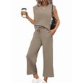 thumbnail image 2 of Two Piece Sets for Women Summer Vacation Outfits Cap Sleeve Tops Lounge Matching Sets Clothing Khaki M, 2 of 9