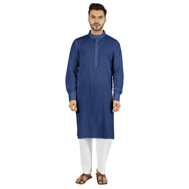 Atasi Ensemble Kurta Indien 2 Pcs pour Hommes Col Henley Coton Décontracté Longue Kurta