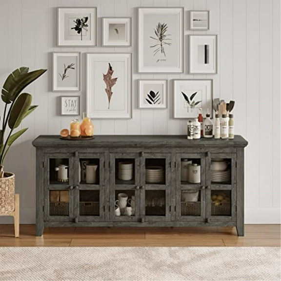 Jofran Rustic Shores 70" Coastal Distressed Acacia Six-Door Sideboard Cabinet