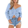 thumbnail image 2 of Lumtrix Sweaters For Women Casual V Neck Criss Cross Backless Long Batwing Sleeve Loose Knitted Sweater Pullovers Blue XL, 2 of 5
