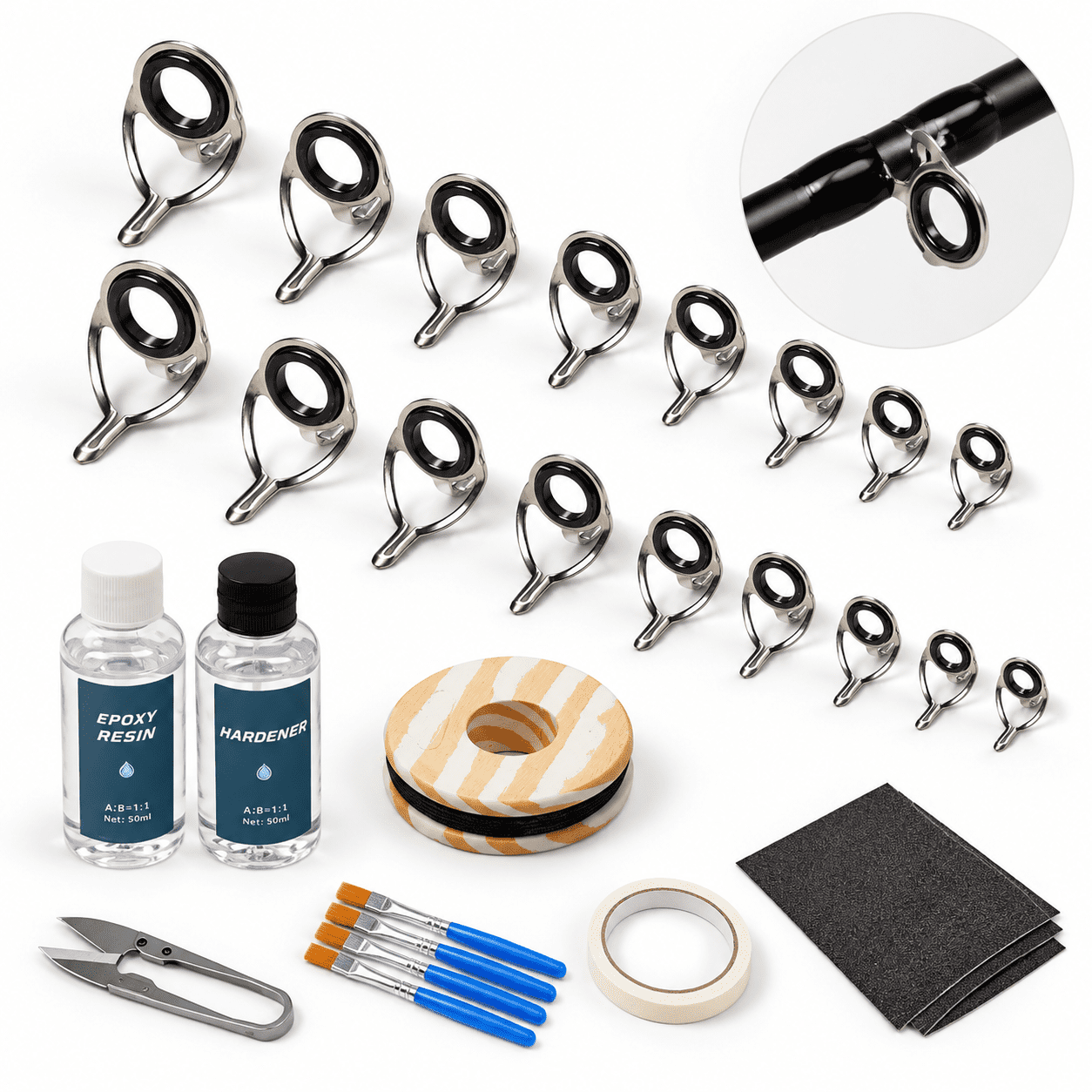 Casting Fishing Rod Eyelet Repair Kit with Replacement Guides and Supplies