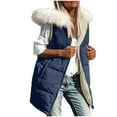 thumbnail image 6 of Xdegoge Winter Puffer Vest Women Fleece Lined Sleeveless Zip up Jackets with Detachable Faux Fur Collar, Warm Sherpa Padded Down Coats Casual Thermal Quilted Vests with Pockets Outerwear, 6 of 9