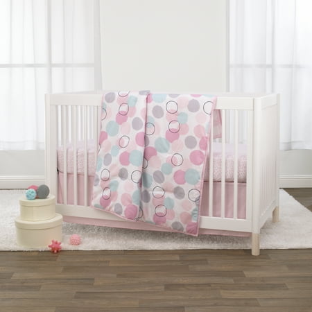 Little Love By Nojo Girl Bubble Dot 3 Piece Crib Bedding Set