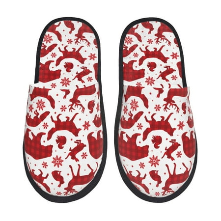 Balery red plaid Moose Bunny bear Slient Indoor Furry Fleece Comfort House Shoes Soft Non-Slip Home Shoes Cotton slippers House Slippers-- Medium