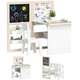 thumbnail image 1 of Qaba Ensemble 3 en 1 Table et Chaises pour Enfants avec Chevalet Pliable, Étagères de Rangement, 1 of 10