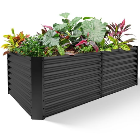 Land Guard 8x4x2ft Rectangle Galvanized Metal Raised Garden Bed  Metal Planter Kit Box Outdoor for Deep-Rooted Vegetables  Flowers  Green and Herbs Nardo Gray