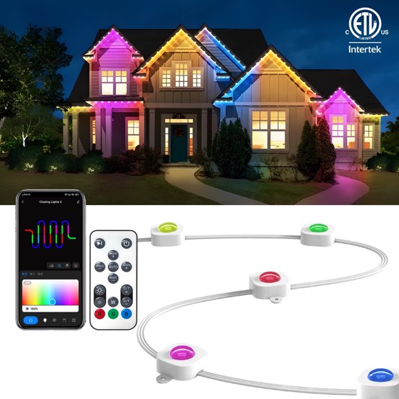 Permanent Outdoor Lights, Smart RGBIC Outdoor Lights with 75 Scene Modes, 100ft with 72 LED Eaves Lights IP67 Waterproof for Outdoor Decor, Garden Decor, Work with Alexa, Google Assistant