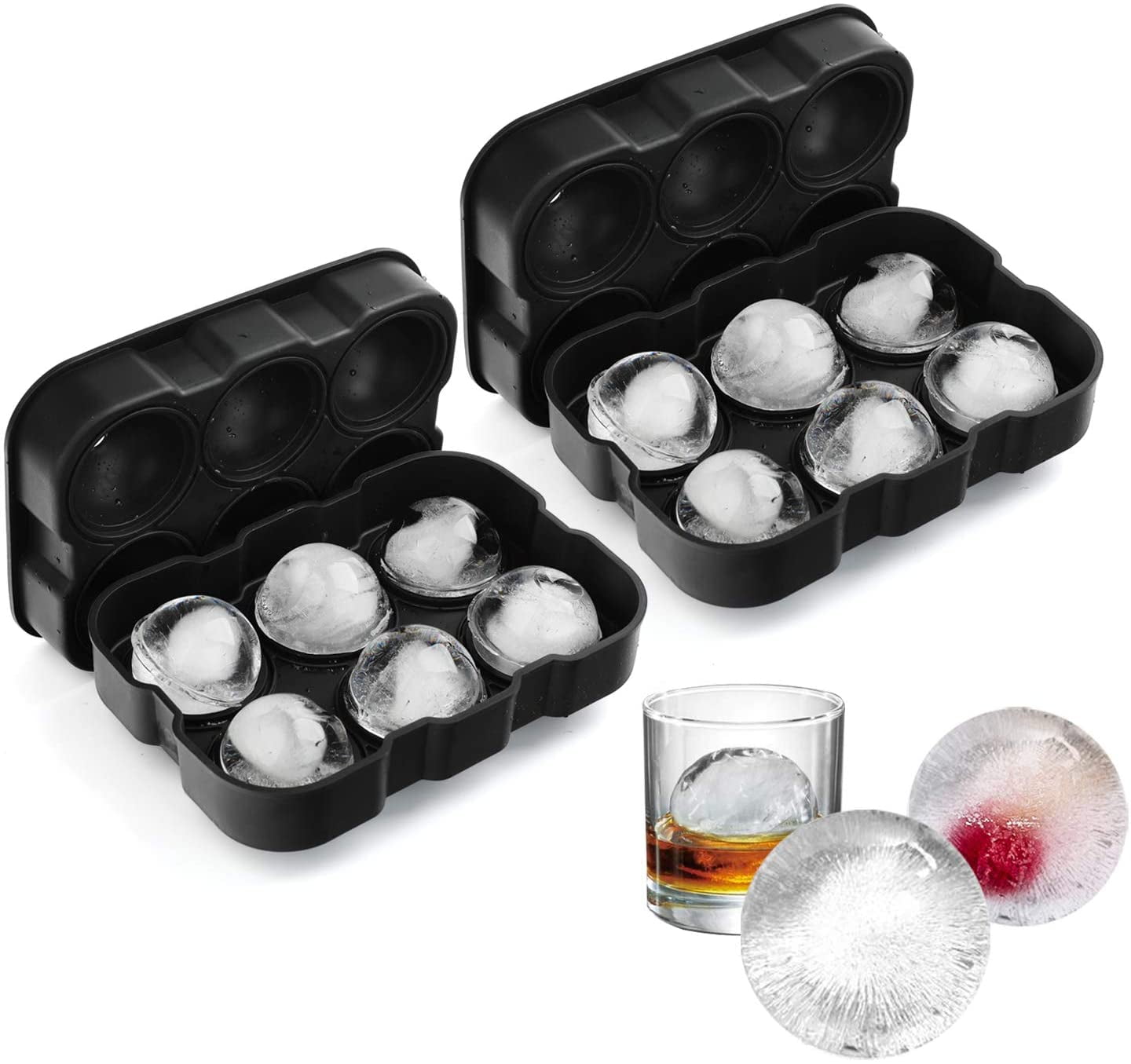 Silicone Ice Ball Mold Sphere 100 Bpa Free Ice Cube Trays Ice Cubes With Lid For Whiskey