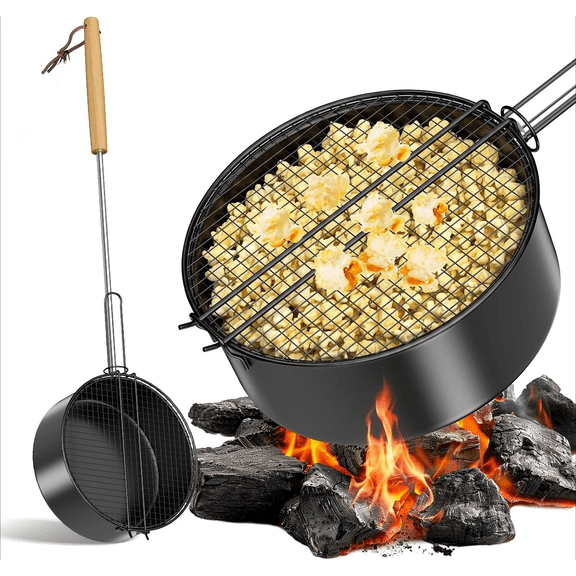 Campfire Popcorn Popper - Old Fashioned Popcorn Maker with Extended Handle - Camping Gear by Great Northern Popcorn (Black)