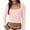 Pink, variant on Women's Y2K Cropped Slim Fit U-Neck Long Sleeve Knit T-Shirt, Two Tone Striped Design Stretchy Comfortable Top for Casual Wear, Daily Outfits and Retro Fashion Style Black L