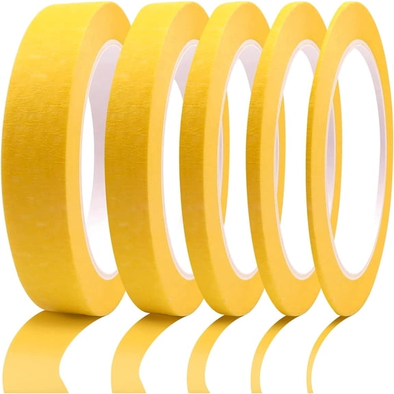 DOAY 5 Rolls Yellow Pinstripe Tape - Masking Tape 1/16", 1/8", 1/4", 1/2", 3/4" - Thin Painters Masking Automotive Tape for DIY, Car, Auto, Paint, Art