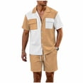 thumbnail image 2 of Kakii Men's 2 Piece Casual Beach Outfit Set - Color - Block Short Sleeve Buttoned Collar Shirt with 2 Pockets & Elastic Waist Breathable Shorts, Lightweight Summer Vacation Wear, 2 of 6