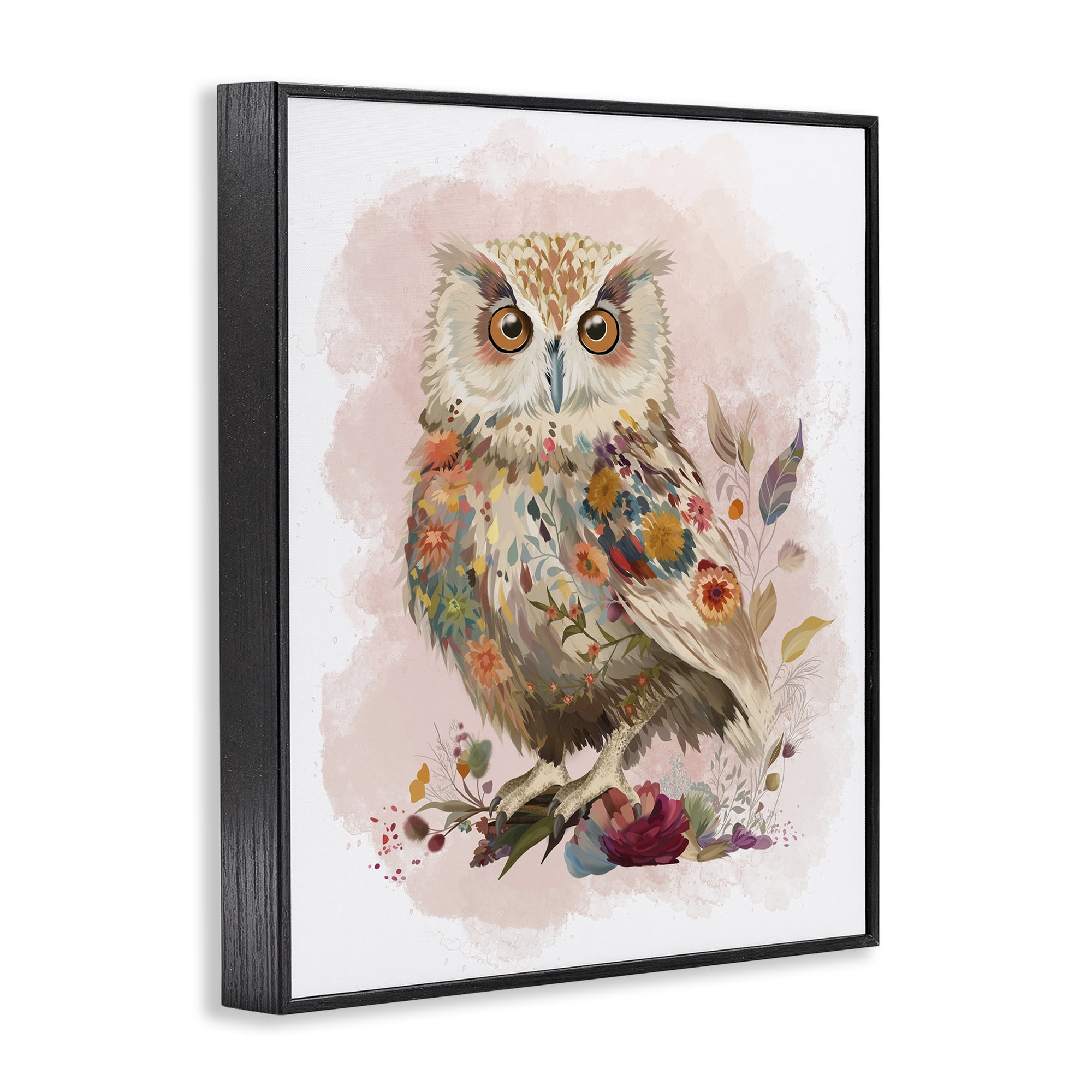 Stupell Industries Owl & Wild Blooms Animals & Insects Painting Black Framed Art Print Wall Art, 16 x 20