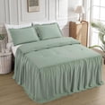 thumbnail image 3 of Chezmoi Collection Sinclair 3-Piece Ruffle Skirt Bedspread Set, Soft Lightweight French Country Chic Farmhouse Crinkle Texture Microfiber Bedding, King, Sage Green, 3 of 9