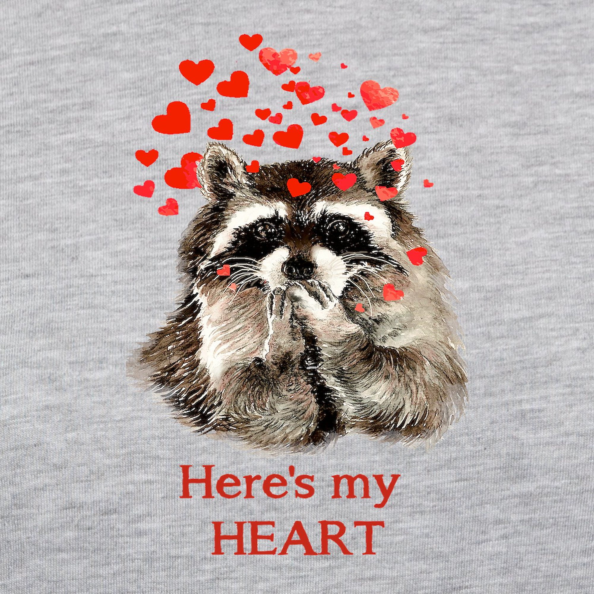 CafePress - Here's My Heart Cute Raccoon B Long Sleeve T Shirt - Womens Baseball Tee