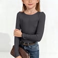 thumbnail image 2 of WUANDIXFA Girls Long Sleeve Shirts Crewneck Ruched Side Slim Fit Tops Ribbed Knit Casual Tee Shirt 4-15 Years (Dark Gray, 11-12 Years), 2 of 7