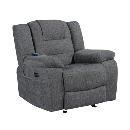 New Classic Furniture Redondo Chenille Glider Recliner with Power in Dark Gray