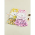 thumbnail image 3 of BemeyourBBs Baby Girl Back to School Outfit Kids Pre Kindergarten Outfits Toddler Baby Girl Summer Clothes Sleeveless Collared Button Tank Vest Tops and Book Pencil Printed Pleated Skirt Set, 3 of 9