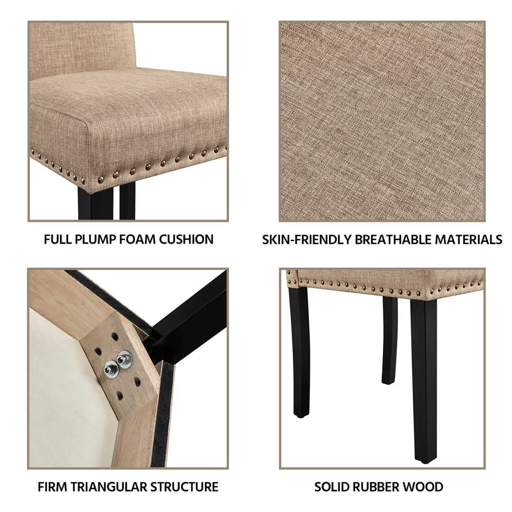 Alden Design Tufted High Back Dining Chair with Solid Wood Legs, Set of 2, Khaki