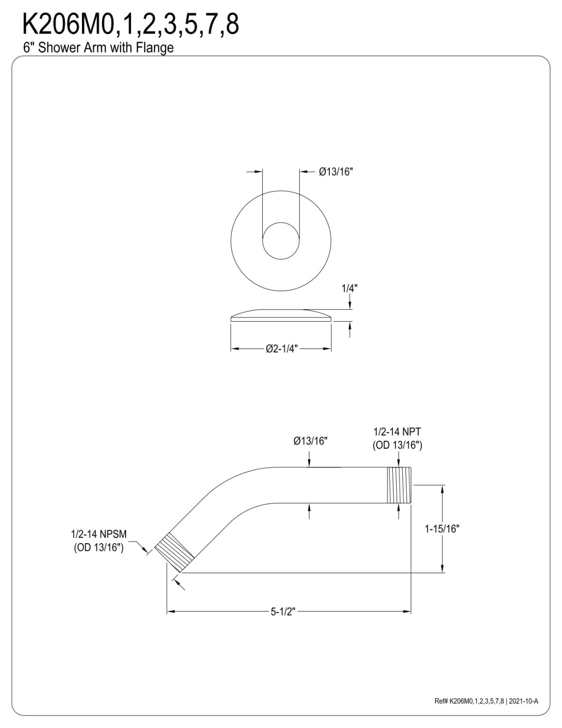 kingston Brass K206M7 Shower Scape 6-Inch Shower Arm with Flange, Brushed Brass