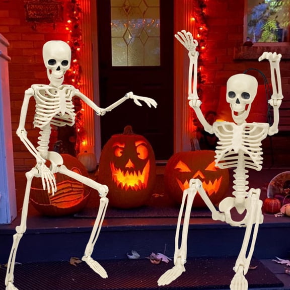 AUHomi 1 PC Halloween Skeleton, 15.7" Full Body Halloween Skeleton Decor with Movable Joints, Party Decorations, Halloween Outdoor Skeleton Decoration, Horror House Graveyard Props (S)