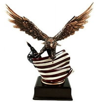 Flying Bald Eagle Hoisting The American Flag Bronze Electroplated Figurine With Base Resin Statue