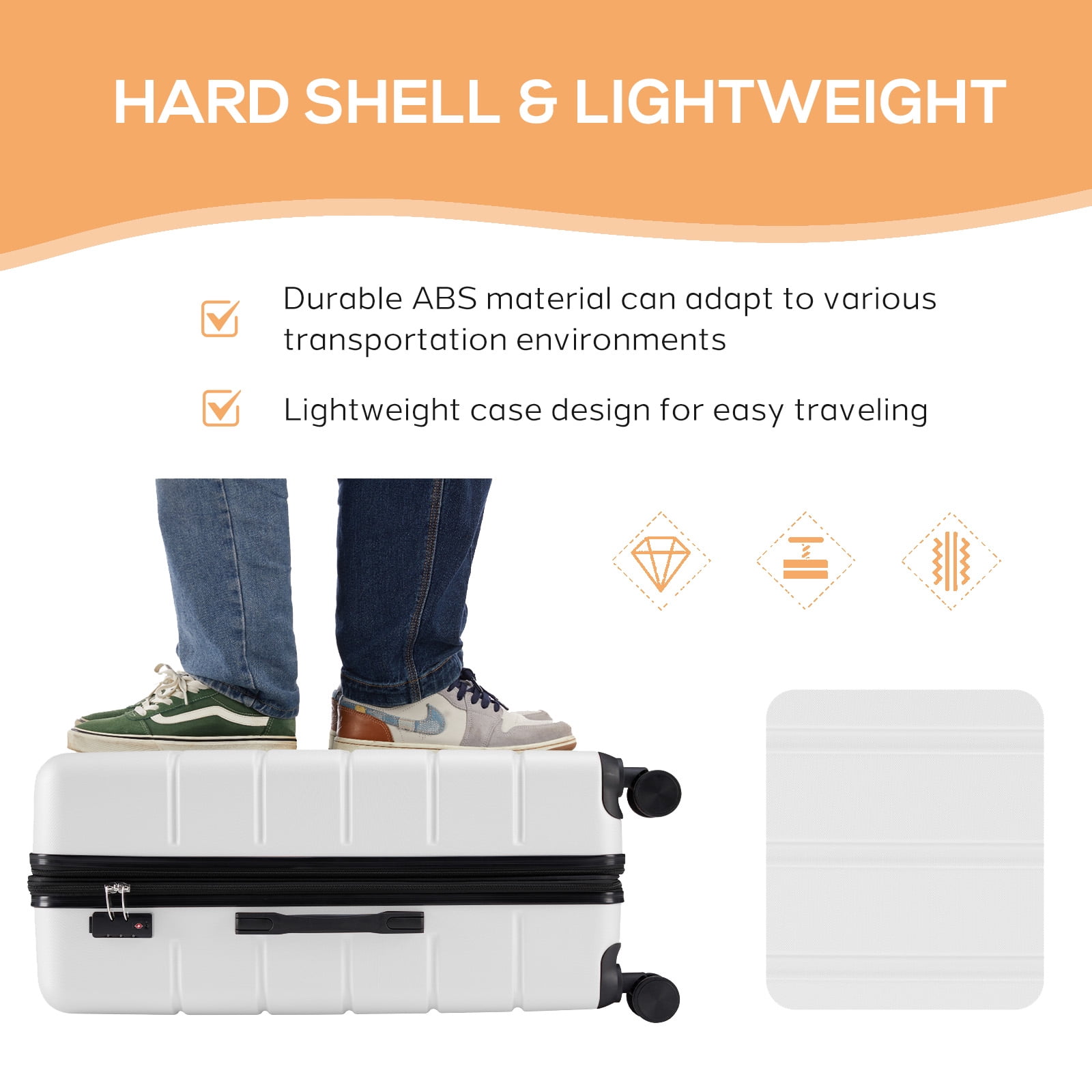 Taoset 20" + 24" + 28"Inch Expandable Hard Shell  Luggage Set, ABS Suitcase with Dual Spinner Wheels, TSA Locks, 3-Piece Spinner Suitcase Set, White