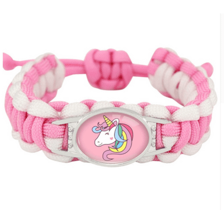 Light Pink White Unicorn Horse Adjustable Girl Survival Paracord Rope Charm Bracelet,