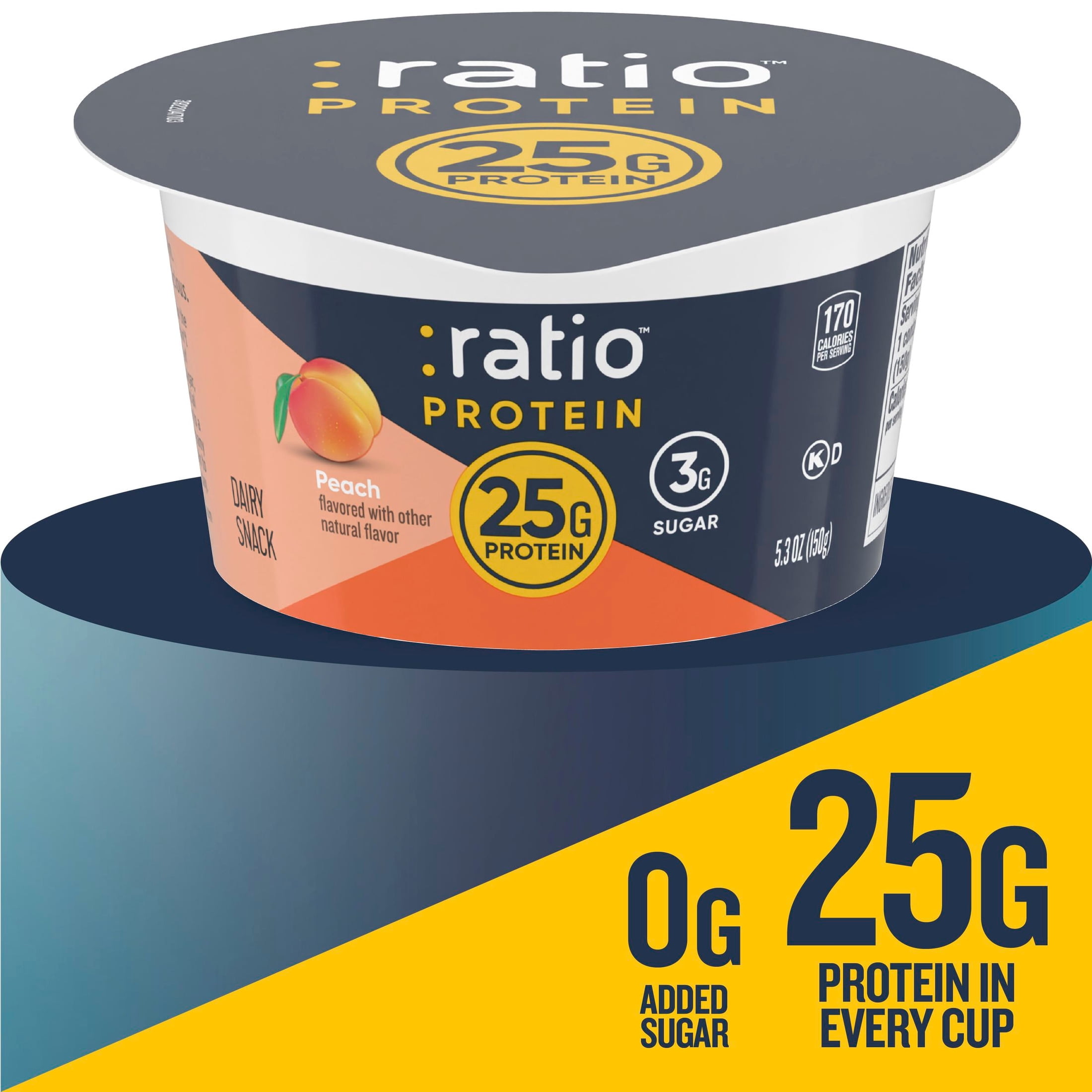 Ratio Yogurt Protein Cultured Dairy Snack, Peach, 25g Protein, 5.3 oz