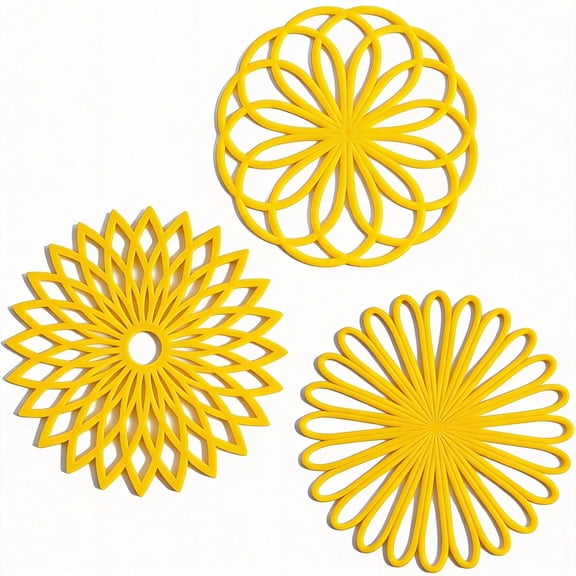 Set of 3 Silicone Trivets for Hot Dishes - Heat Resistant Pot Holders and Non-Slip Hot Pads for Kitchen Countertops and Tables, Flexible & Durable Protector Mats for Pots and Pans, Yellow