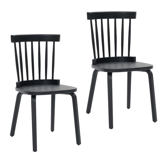 Windsor Dining Chairs Set of 2, Wood Farmhouse Spindle Back Widen Seat for Living Room, Restaurant - Black